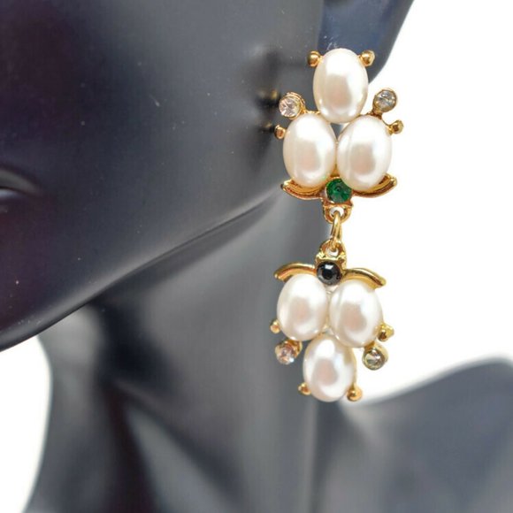 1.75" Drop Dangle Pearl Green/Dark Stone Earrings - Picture 8 of 13